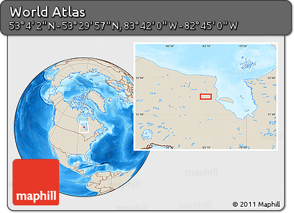 Shaded Relief Location Map of the Area around 53° 17' 0" N, 83° 13' 29" W