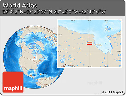 Shaded Relief Location Map of the Area around 53° 17' 0" N, 83° 13' 29" W