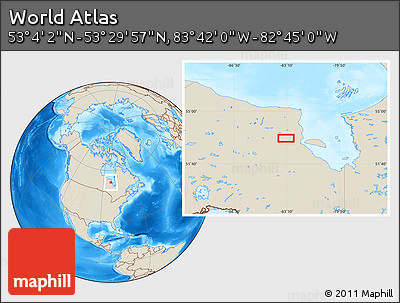 Shaded Relief Location Map of the Area around 53° 17' 0" N, 83° 13' 29" W