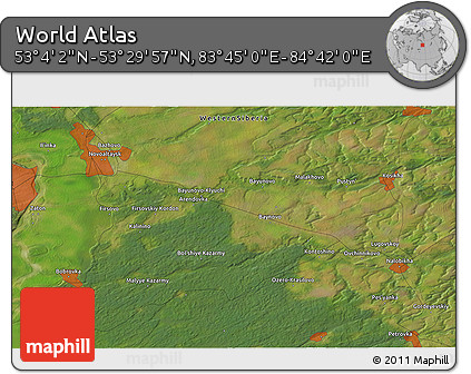 Satellite 3D Map of the Area around 53° 17' 0" N, 84° 13' 29" E