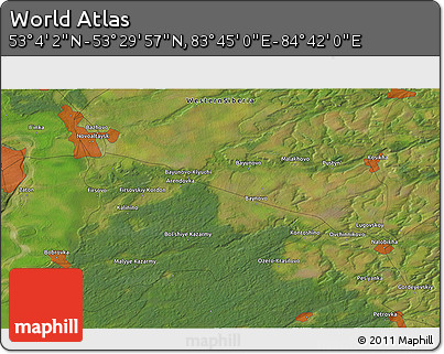 Satellite 3D Map of the Area around 53° 17' 0" N, 84° 13' 29" E