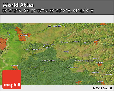 Satellite 3D Map of the Area around 53° 17' 0" N, 84° 13' 29" E