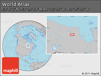 Gray Location Map of the Area around 53° 17' 0" N, 84° 4' 29" W