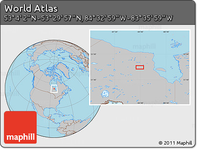 Gray Location Map of the Area around 53° 17' 0" N, 84° 4' 29" W