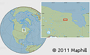 Savanna Style Location Map of the area around 53° 17' 0" N, 84° 4' 29" W, hill shading