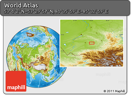 Physical Location Map of the Area around 53° 17' 0" N, 85° 4' 29" E