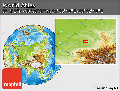Physical Location Map of the Area around 53° 17' 0" N, 85° 4' 29" E