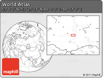 Blank Location Map of the Area around 53° 17' 0" N, 88° 28' 29" E