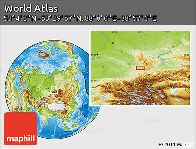 Physical Location Map of the Area around 53° 17' 0" N, 88° 28' 29" E