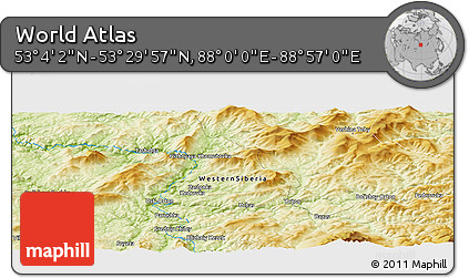 Physical Panoramic Map of the Area around 53° 17' 0" N, 88° 28' 29" E