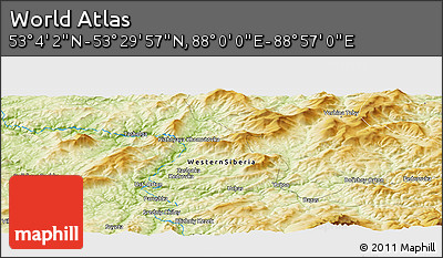 Physical Panoramic Map of the Area around 53° 17' 0" N, 88° 28' 29" E