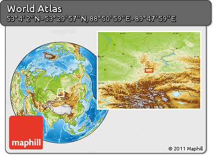 Physical Location Map of the Area around 53° 17' 0" N, 89° 19' 29" E
