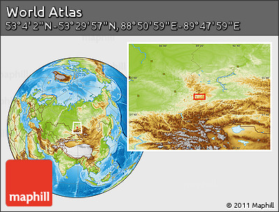 Physical Location Map of the Area around 53° 17' 0" N, 89° 19' 29" E