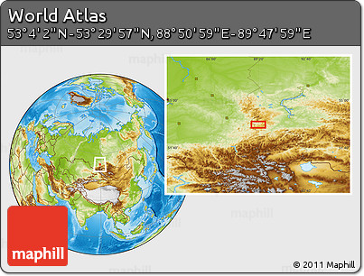 Physical Location Map of the Area around 53° 17' 0" N, 89° 19' 29" E