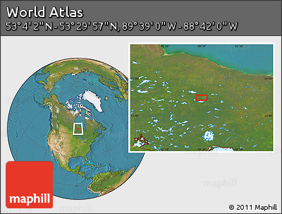 Satellite Location Map of the Area around 53° 17' 0" N, 89° 10' 30" W