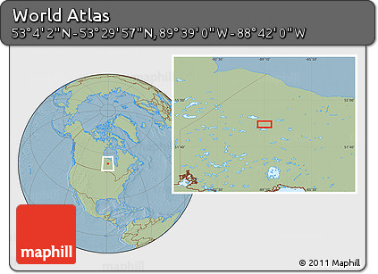 Savanna Style Location Map of the Area around 53° 17' 0" N, 89° 10' 30" W, hill shading