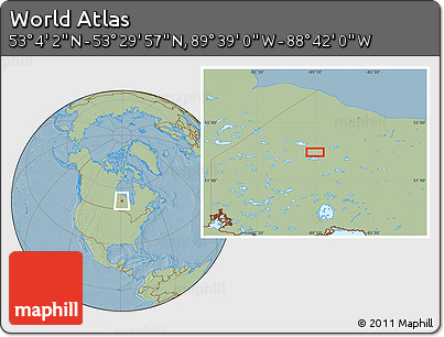 Savanna Style Location Map of the Area around 53° 17' 0" N, 89° 10' 30" W, hill shading