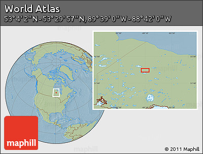 Savanna Style Location Map of the Area around 53° 17' 0" N, 89° 10' 30" W, hill shading