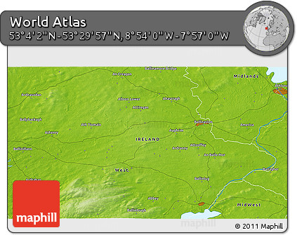 Physical 3D Map of the Area around 53° 17' 0" N, 8° 25' 30" W