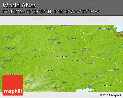 Physical 3D Map of the Area around 53° 17' 0" N, 8° 25' 30" W