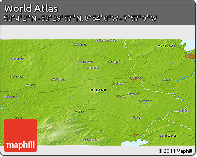 Physical 3D Map of the Area around 53° 17' 0" N, 8° 25' 30" W
