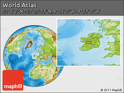 Physical Location Map of the Area around 53° 17' 0" N, 8° 25' 30" W