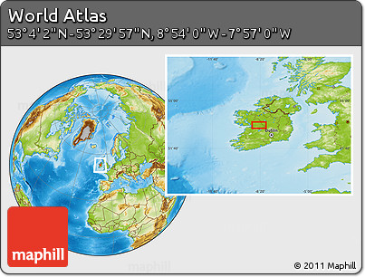 Physical Location Map of the Area around 53° 17' 0" N, 8° 25' 30" W