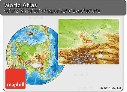 Physical Location Map of the Area around 53° 17' 0" N, 90° 10' 30" E