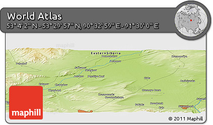 Physical Panoramic Map of the Area around 53° 17' 0" N, 91° 1' 30" E