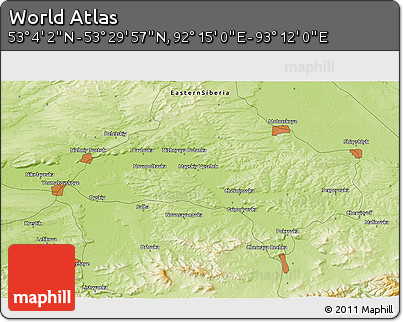 Physical 3D Map of the Area around 53° 17' 0" N, 92° 43' 29" E