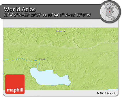 Physical 3D Map of the Area around 53° 17' 0" N, 93° 25' 30" W
