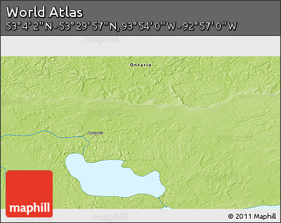 Physical 3D Map of the Area around 53° 17' 0" N, 93° 25' 30" W