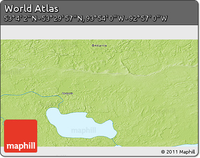 Physical 3D Map of the Area around 53° 17' 0" N, 93° 25' 30" W