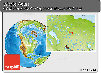 Physical Location Map of the Area around 53° 17' 0" N, 93° 25' 30" W