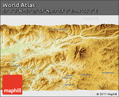 Physical 3D Map of the Area around 53° 17' 0" N, 94° 25' 30" E