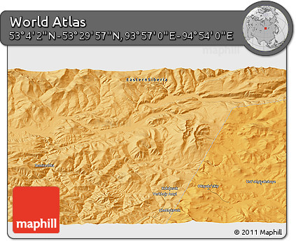 Political 3D Map of the Area around 53° 17' 0" N, 94° 25' 30" E
