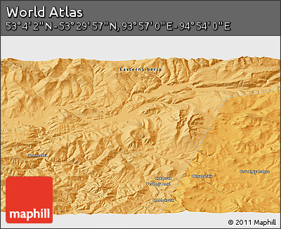 Political 3D Map of the Area around 53° 17' 0" N, 94° 25' 30" E