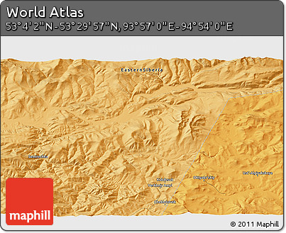 Political 3D Map of the Area around 53° 17' 0" N, 94° 25' 30" E