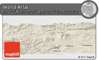 Shaded Relief Panoramic Map of the Area around 53° 17' 0" N, 94° 25' 30" E