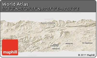 Shaded Relief Panoramic Map of the Area around 53° 17' 0" N, 94° 25' 30" E