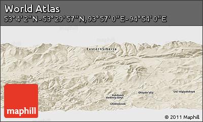 Shaded Relief Panoramic Map of the Area around 53° 17' 0" N, 94° 25' 30" E