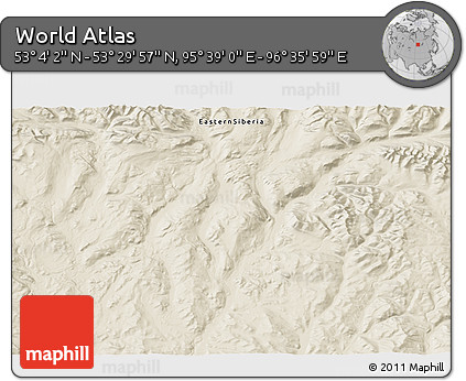Shaded Relief 3D Map of the Area around 53° 17' 0" N, 96° 7' 30" E