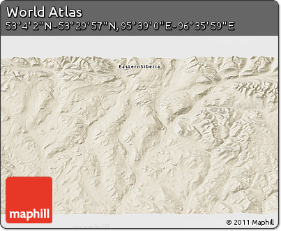 Shaded Relief 3D Map of the Area around 53° 17' 0" N, 96° 7' 30" E