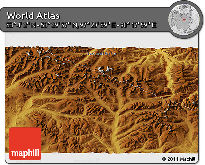 Physical 3D Map of the Area around 53° 17' 0" N, 97° 49' 29" E