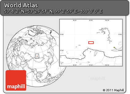Blank Location Map of the Area around 53° 17' 0" N, 99° 31' 30" E