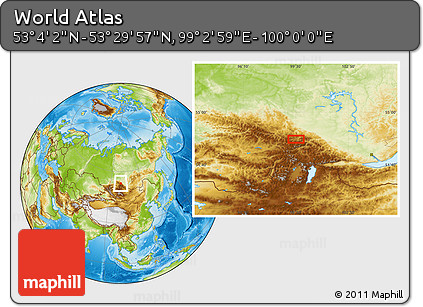 Physical Location Map of the Area around 53° 17' 0" N, 99° 31' 30" E