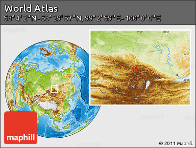 Physical Location Map of the Area around 53° 17' 0" N, 99° 31' 30" E