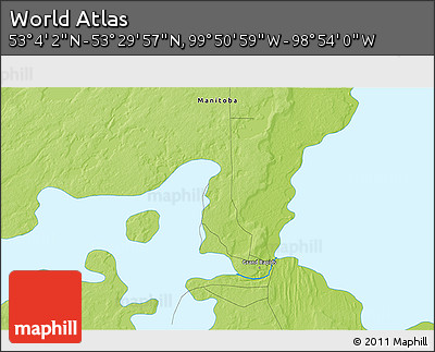 Physical 3D Map of the Area around 53° 17' 0" N, 99° 22' 30" W