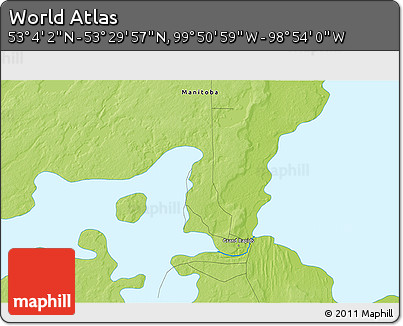 Physical 3D Map of the Area around 53° 17' 0" N, 99° 22' 30" W
