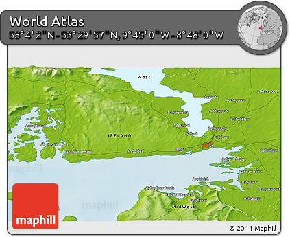 Physical 3D Map of the Area around 53° 17' 0" N, 9° 16' 30" W